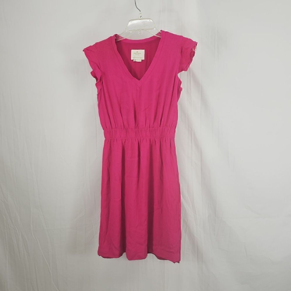 Kate Spade Fluid Crepe Frill Dress Bright Pink Size 0 - Picture 3 of 10